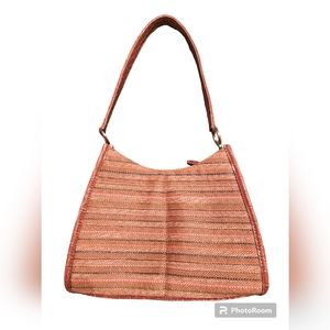 Liz Claiborne Handbag Satchel Woven Hard Light Brown Striped